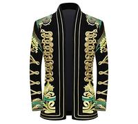 PYJTRL Blazer élégant en Velours Noir avec Broderie dorée pour Homme,Green Flower,XL