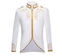 PYJTRL Blazer élégant en Velours Noir avec Broderie dorée pour Homme (L, Blanc)