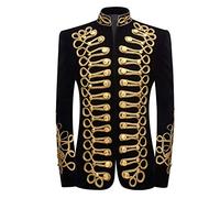 PYJTRL Blazer élégant en Velours Noir avec Broderie dorée pour Homme(S,Noir/Doré)