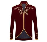 PYJTRL Blazer élégant en Velours Noir avec Broderie dorée pour Homme(XL,Rouge)