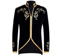 PYJTRL Blazer élégant en Velours Noir avec Broderie dorée pour Homme (XXL, Noir)