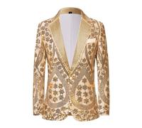 PYJTRL Blazer pour Homme brodé à Paillettes avec col cranté en Strass pour fête de Mariage Bal,Gold,L