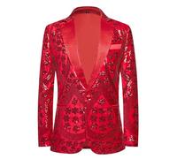 PYJTRL Blazer pour Homme brodé à Paillettes avec col cranté en Strass pour fête de Mariage Bal,Red,L