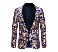 PYJTRL Blazer Tendance en Velours à Paillettes pour Homme Motif Floral (L, Bleu 01)