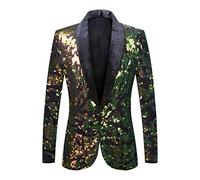 PYJTRL Blazer Tendance en Velours à Paillettes pour Homme Motif Floral (M, Velvet - Green)