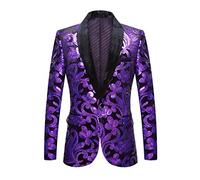 PYJTRL Blazer Tendance en Velours à Paillettes pour Homme Motif Floral (M, Violet)