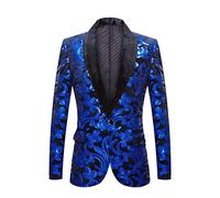 PYJTRL Blazer Tendance en Velours à Paillettes pour Homme Motif Floral (S, Bleu Marine)