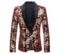 PYJTRL Blazer Tendance en Velours à Paillettes pour Homme Motif Floral (XL, Bordeaux 01)