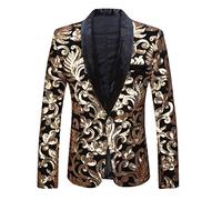 PYJTRL Blazer Tendance en Velours à Paillettes pour Homme Motif Floral (XL, Collier Plat Noir)