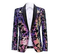 PYJTRL Blazer Tendance en Velours à Paillettes pour Homme Motif Floral (XL, Velours - Violet)