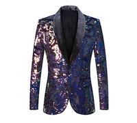 PYJTRL Blazer Tendance en Velours à Paillettes pour Homme Motif Floral (XL, Velvet - Blue)