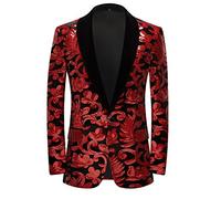 PYJTRL Blazer Tendance en Velours à Paillettes pour Homme Motif Floral (XS, Rouge)