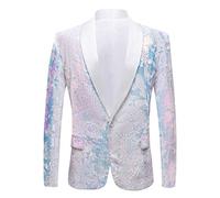 PYJTRL Blazer Tendance en Velours à Paillettes pour Homme Motif Floral (XXL, Blanc)