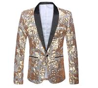 PYJTRL Blazer Tendance en Velours à Paillettes pour Homme Motif Floral (XXL, Doré)