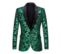 PYJTRL Blazer Tendance en Velours à Paillettes pour Homme Motif Floral (XXL, Vert)