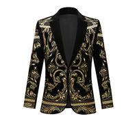 PYJTRL - Blazer - Veste - Avec broderie dorée, pour homme - Noir, or, XXXL