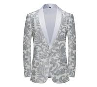 PYJTRL Veste blazer tendance en velours à paillettes pour homme, Argenté, Taille L