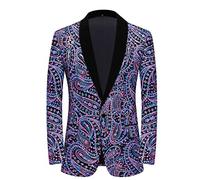 PYJTRL Veste de Costume à Paillettes Brillantes pour Hommes Veste de Costume à Fleurs Classique à la Mode, adaptée aux fêtes, Mariages, banquets, bals,Multicolor,S