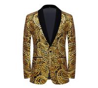 PYJTRL Veste de Costume à Paillettes Brillantes pour Hommes Veste de Costume à Fleurs Classique à la Mode, adaptée aux fêtes,Mariages,banquets,bals,Gold,S
