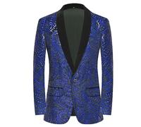 PYJTRL Veste de Costume à Paillettes Brillantes pour Hommes Veste de Costume à Fleurs Classique à la Mode,adaptée aux fêtes,Mariages,banquets,bals,Blue,XXL