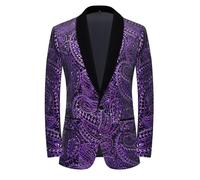 PYJTRL Veste de Costume à Paillettes Brillantes pour Hommes Veste de Costume à Fleurs Classique à la Mode,adaptée aux fêtes,Mariages,banquets,bals,Purple,L