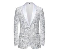 PYJTRL Veste de Costume à Paillettes Brillantes pour Hommes Veste de Costume à Fleurs Classique à la Mode, adaptée aux fêtes,Mariages,banquets,bals,White,3XL