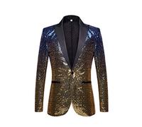 PYJTRL Veste de Costume à Paillettes pour Homme (L, Blue Gold)