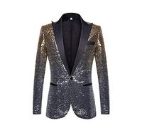PYJTRL Veste de Costume à Paillettes pour Homme (S, Doré/Argenté)