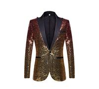 PYJTRL Veste de Costume à Paillettes pour Homme (S, Red Gold)