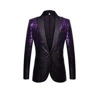 PYJTRL Veste de Costume à Paillettes pour Homme (XS, Violet/Noir)