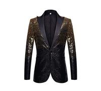 PYJTRL Veste de Costume à Paillettes pour Homme (XXL, Doré/Noir)
