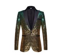 PYJTRL Veste de Costume à Paillettes pour Homme (XXL, Vert Doré)
