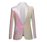 PYJTRL Veste de Costume élégante à Paillettes pour Homme - Deux Couleurs (3XL, Rose)