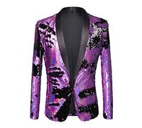 PYJTRL Veste de Costume élégante à Paillettes pour Homme - Deux Couleurs (L, Violet + Noir)