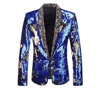 PYJTRL Veste de Costume élégante à Paillettes pour Homme - Deux Couleurs (M, Bleu Roi + Or.)