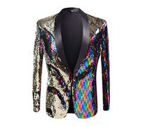 PYJTRL Veste de Costume élégante à Paillettes pour Homme - Deux Couleurs (M, coloré)
