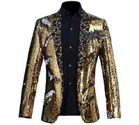 PYJTRL Veste de Costume élégante à Paillettes pour Homme - Deux Couleurs (S, Or + Argent.)