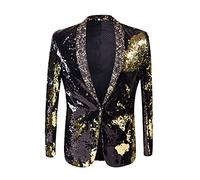 PYJTRL Veste de Costume élégante à Paillettes pour Homme - Deux Couleurs (XL, Noir + Doré)