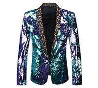 PYJTRL Veste de Costume élégante à Paillettes pour Homme - Deux Couleurs (XXL, Bleu + Violet.)