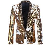 PYJTRL Veste de Costume élégante à Paillettes pour Homme - Deux Couleurs (XXL, Or + Blanc.)