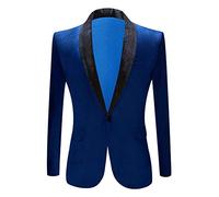 PYJTRL Veste de Costume en Velours pour Homme Coupe ajustée (L, Bleu)