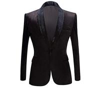 PYJTRL Veste de Costume en Velours pour Homme Coupe ajustée (L, Noir)