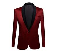 PYJTRL Veste de Costume en Velours pour Homme Coupe ajustée (M, Rouge Vin)