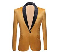 PYJTRL Veste de Costume en Velours pour Homme Coupe ajustée (S, Jaune)
