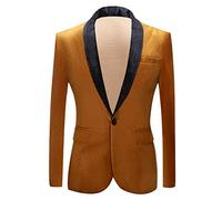 PYJTRL Veste de Costume en Velours pour Homme Coupe ajustée (XS, Doré)