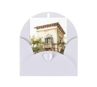 Pyjwyfmy Bâtiment antique avec branche d'olivier romaine et imprimé grec, cartes de vœux vierges et enveloppes, cartes de vacances nacrées, cartes de 10,2 x 15,2 cm