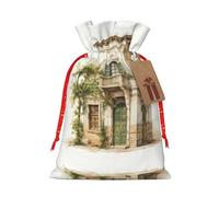 Pyjwyfmy Bâtiment antique avec branche d'olivier romaine et sacs cadeaux de Noël imprimés grecs, sac d'emballage de Père Noël, sacs cadeaux en toile de Noël avec cordons de serrage, sac cadeau