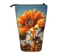 Pyjwyfmy Belle trousse à crayons avec imprimé tournesol sur pied, pochette télescopique, porte-crayons portable pour études ou fournitures de bureau