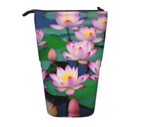 Pyjwyfmy Belle trousse à crayons sur pied avec imprimé fleur de lotus, pochette télescopique, porte-crayons portable pour études ou fournitures de bureau