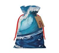 Pyjwyfmy Big Ocean Wave Sacs cadeaux de Noël Impression HD, sac d'emballage de Père Noël, sacs cadeaux en toile de Noël avec cordons de serrage, sac cadeau